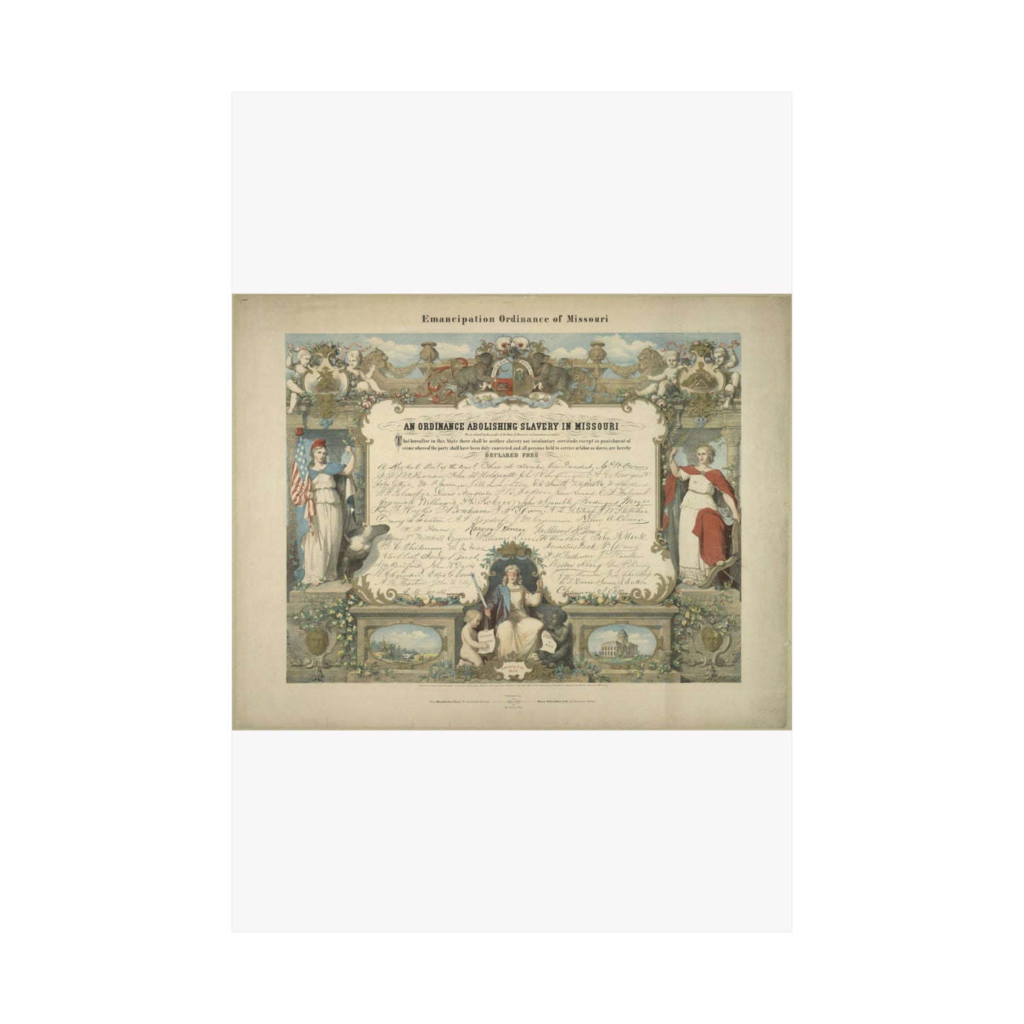 Emancipation Ordinance of Missouri. An ordinance abolishing slavery in Missouri / E. Knobel. High Quality Matte Wall Art Poster for Home, Office, Classroom