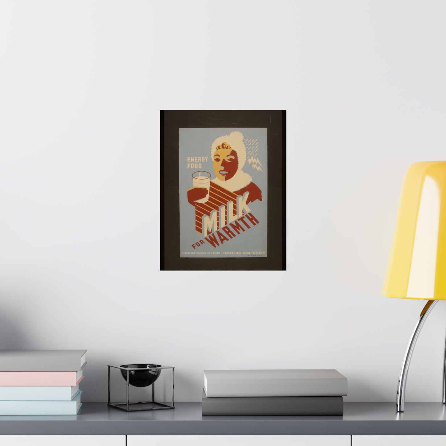 Milk - for warmth Energy food. - WPA poster, Public domain, Library of Congress High Quality Matte Wall Art Poster for Home, Office, Classroom