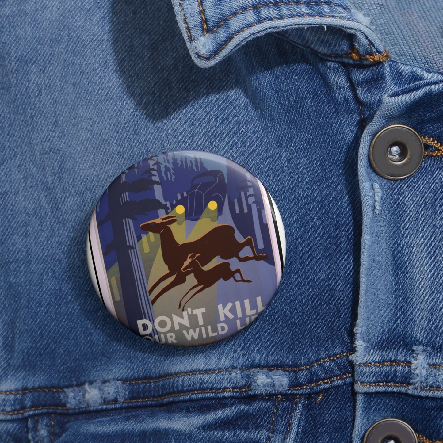 Don't kill our wild life - Art Deco public domain image Pin Buttons with Crisp Design