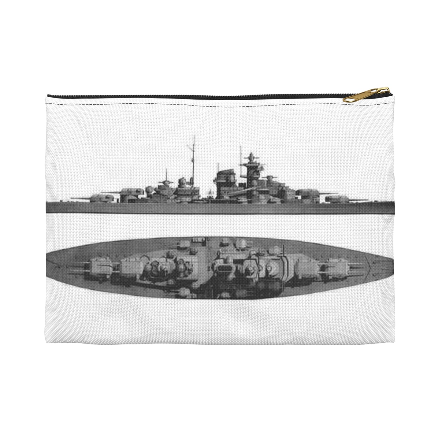 Battleship Tirpitz drawing Large Organizer Pouch with Black Zipper