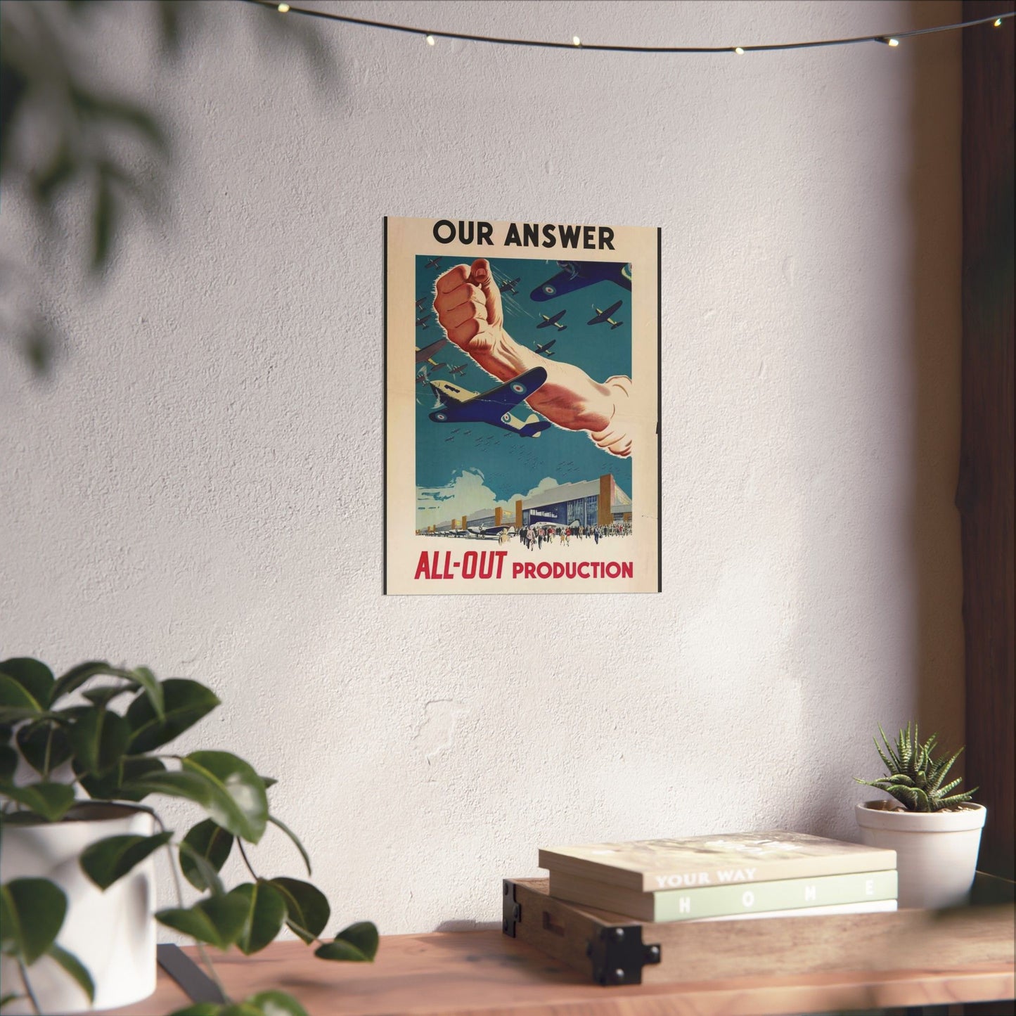 Our Answer All-Out Production, Canada, WWII Propaganda Poster High Quality Matte Wall Art Poster for Home, Office, Classroom