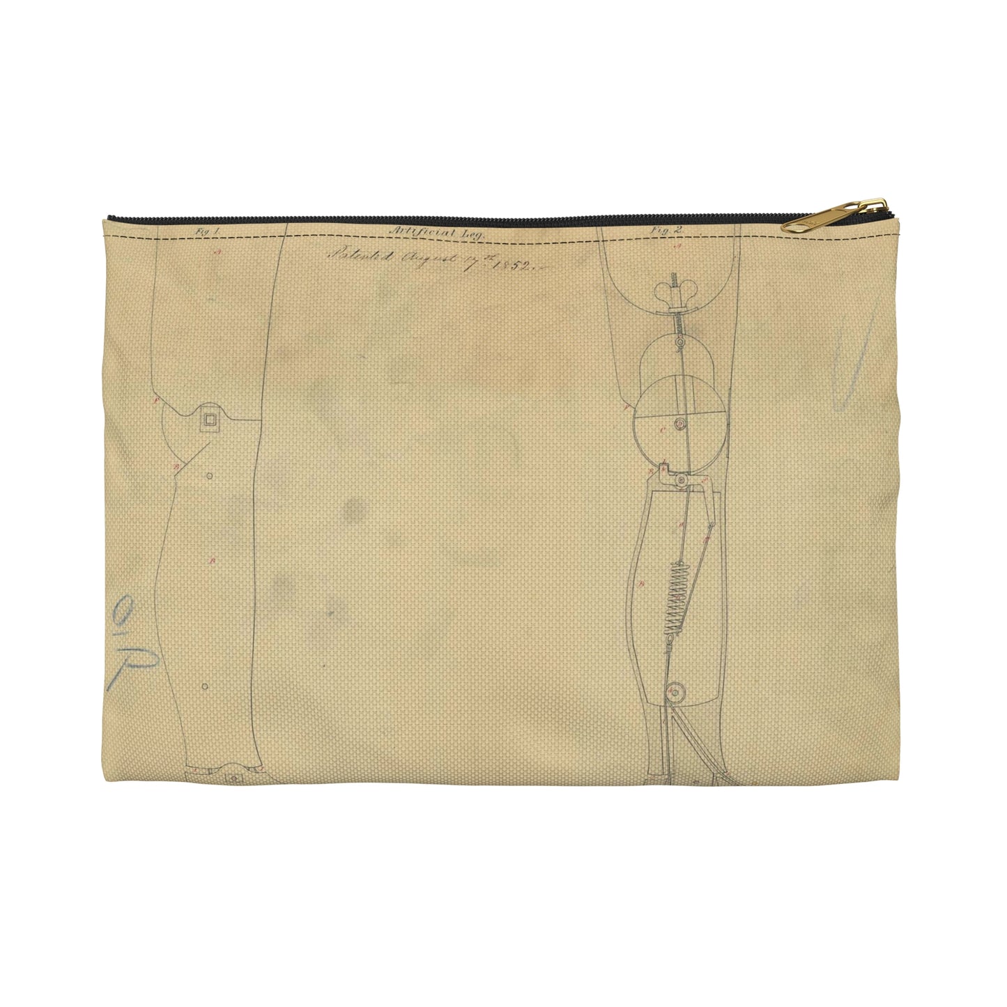 Patent drawing - for Jonathan Russell's Artificial Leg Public domain  image Large Organizer Pouch with Black Zipper