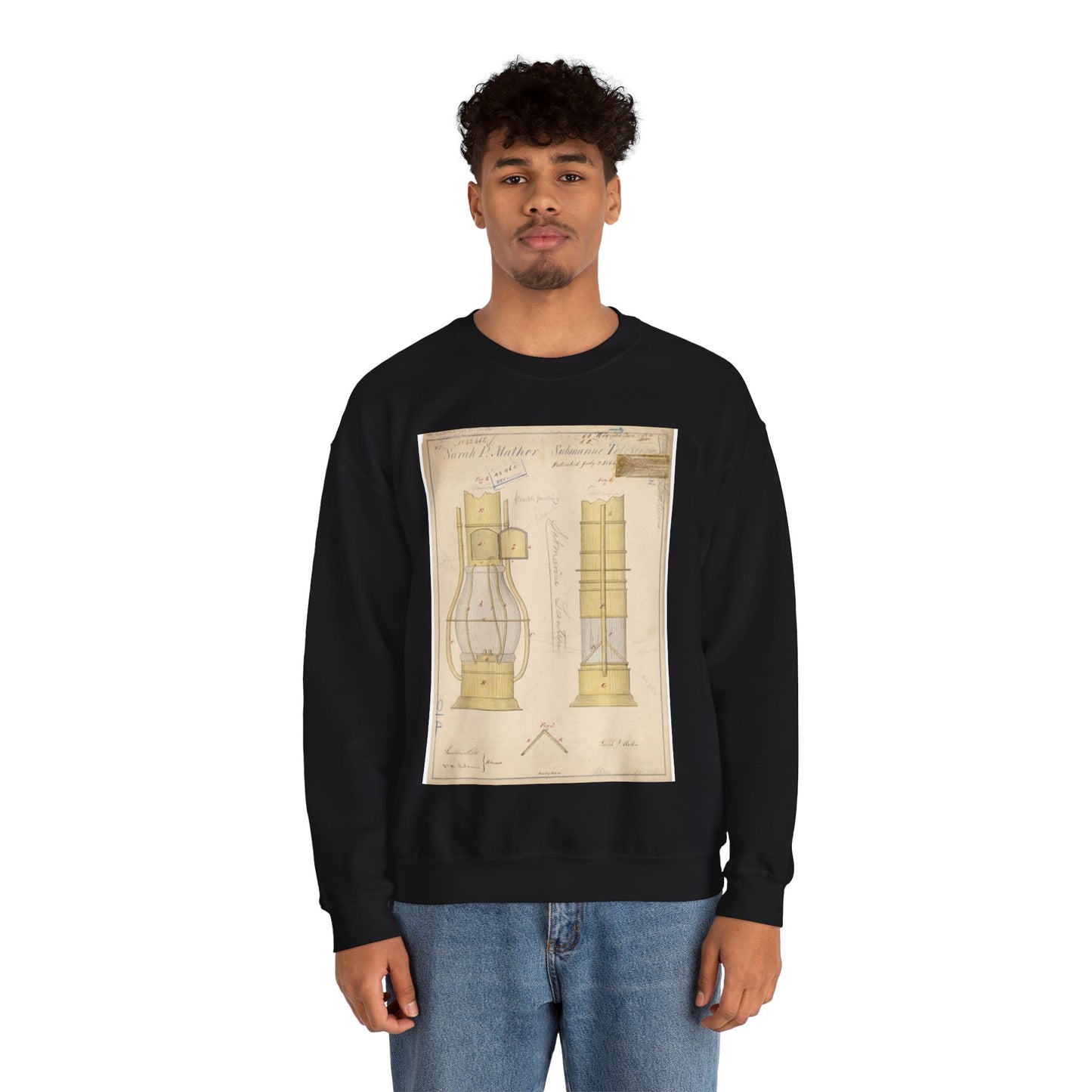 Patent drawing - Drawing of Submarine Telescope Public domain  image Black Heavy Blend Adult Crew Neck SweatShirt