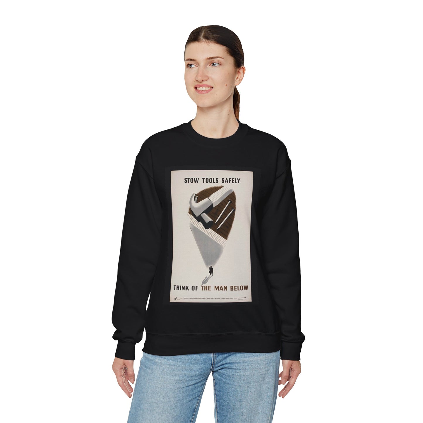 Stow Tools Safely Tom Eckersley Black Heavy Blend Adult Crew Neck SweatShirt