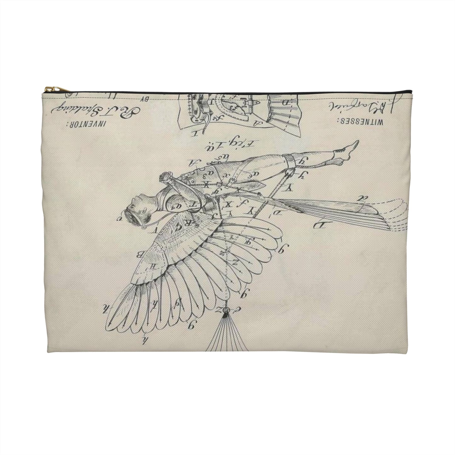 Patent drawing - for R. J. Spalding's Flying Machine Public domain  image Large Organizer Pouch with Black Zipper