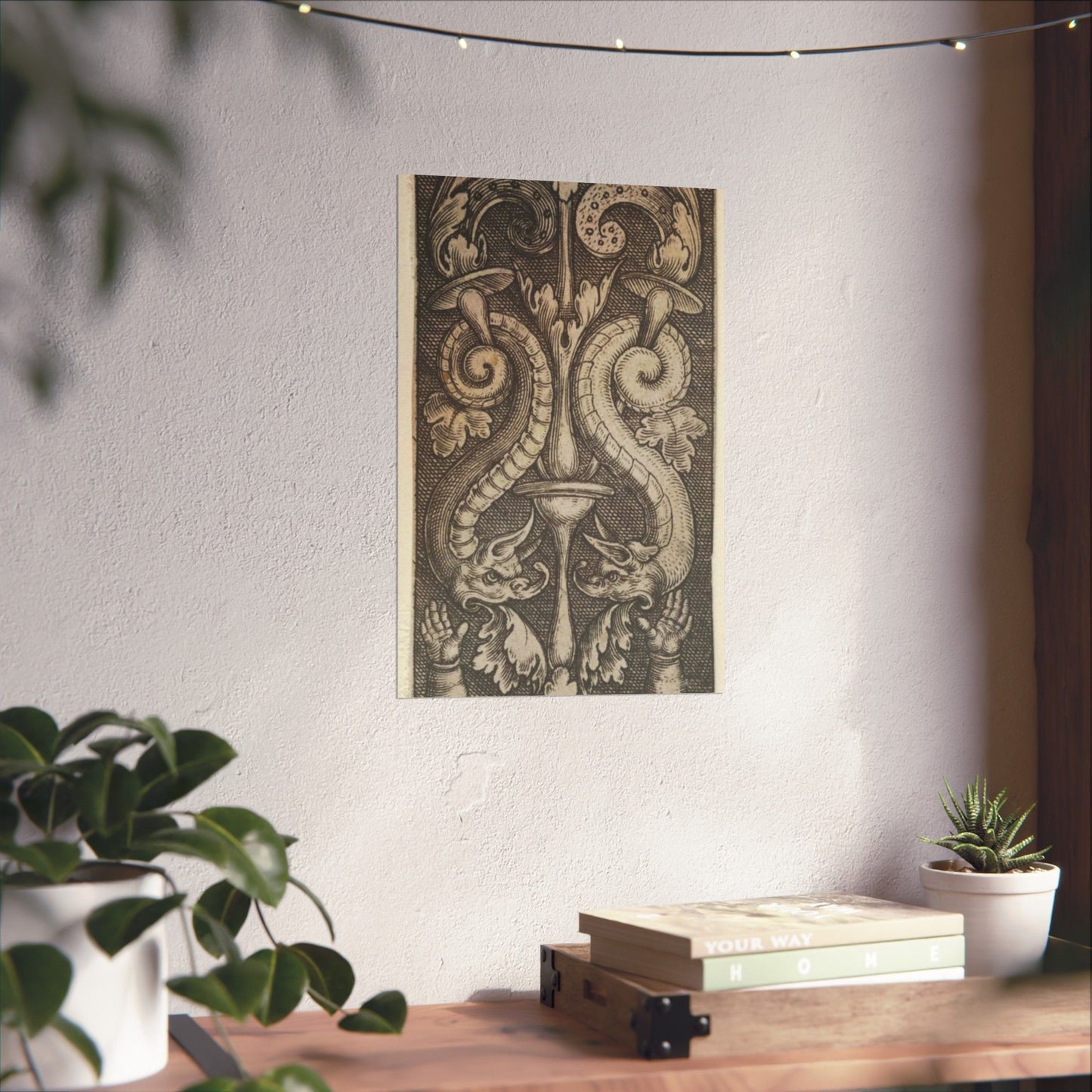 Vertical Panel with a Candelabrum Stemming from a Leaf-Faced Grostesque at Bottom High Quality Matte Wall Art Poster for Home, Office, Classroom