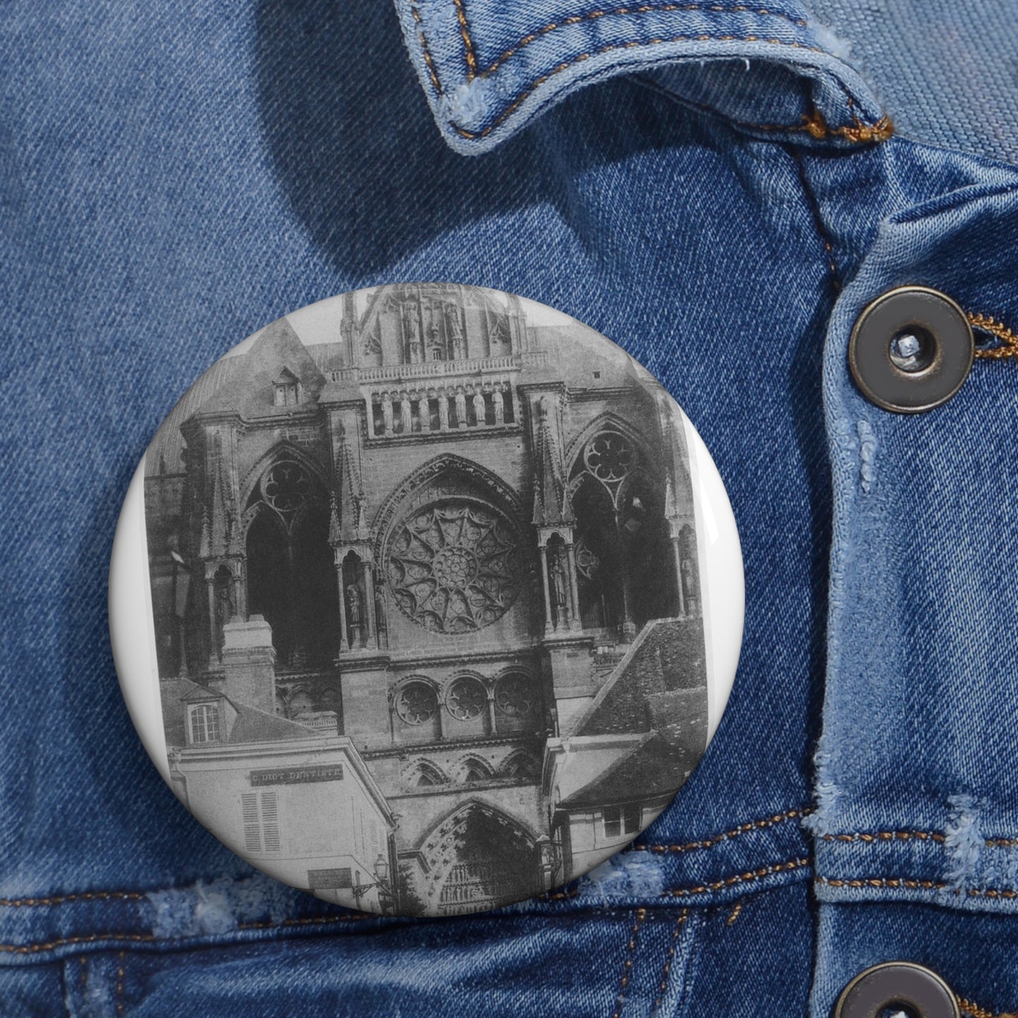 Le Secq Reims Cathedral north nave facade Pin Buttons with Crisp Design