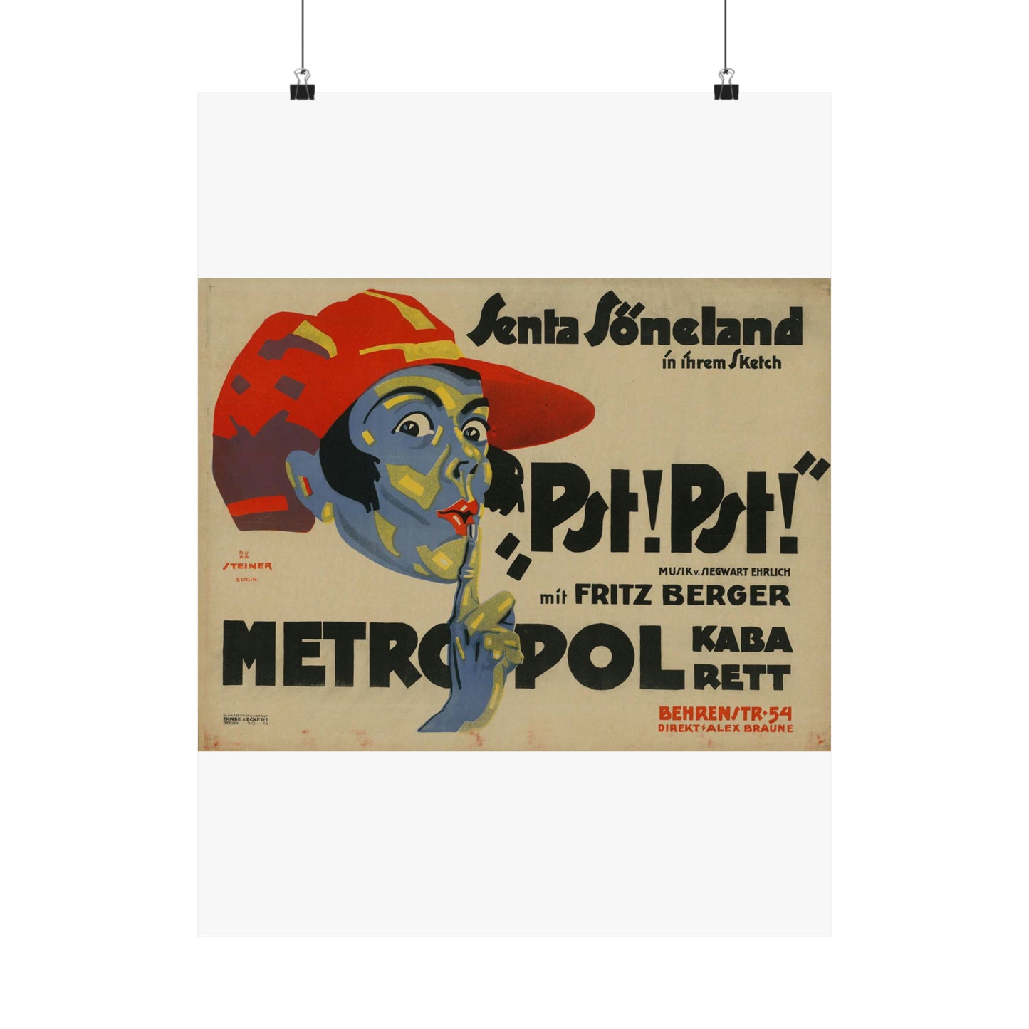 Jo Steiner - Senta Söneland in ihrem Sketch “Pst! Pst!” High Quality Matte Wall Art Poster for Home, Office, Classroom