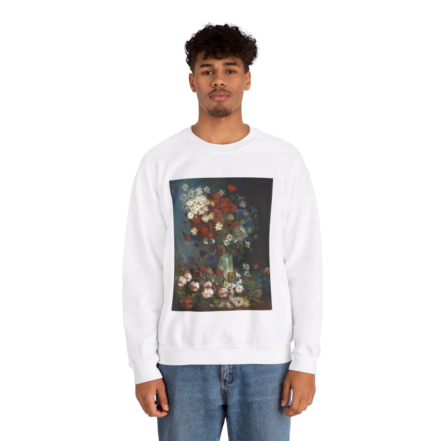 Still life with meadow flowers and roses Van Gogh 1886 White Heavy Blend Adult Crew Neck SweatShirt