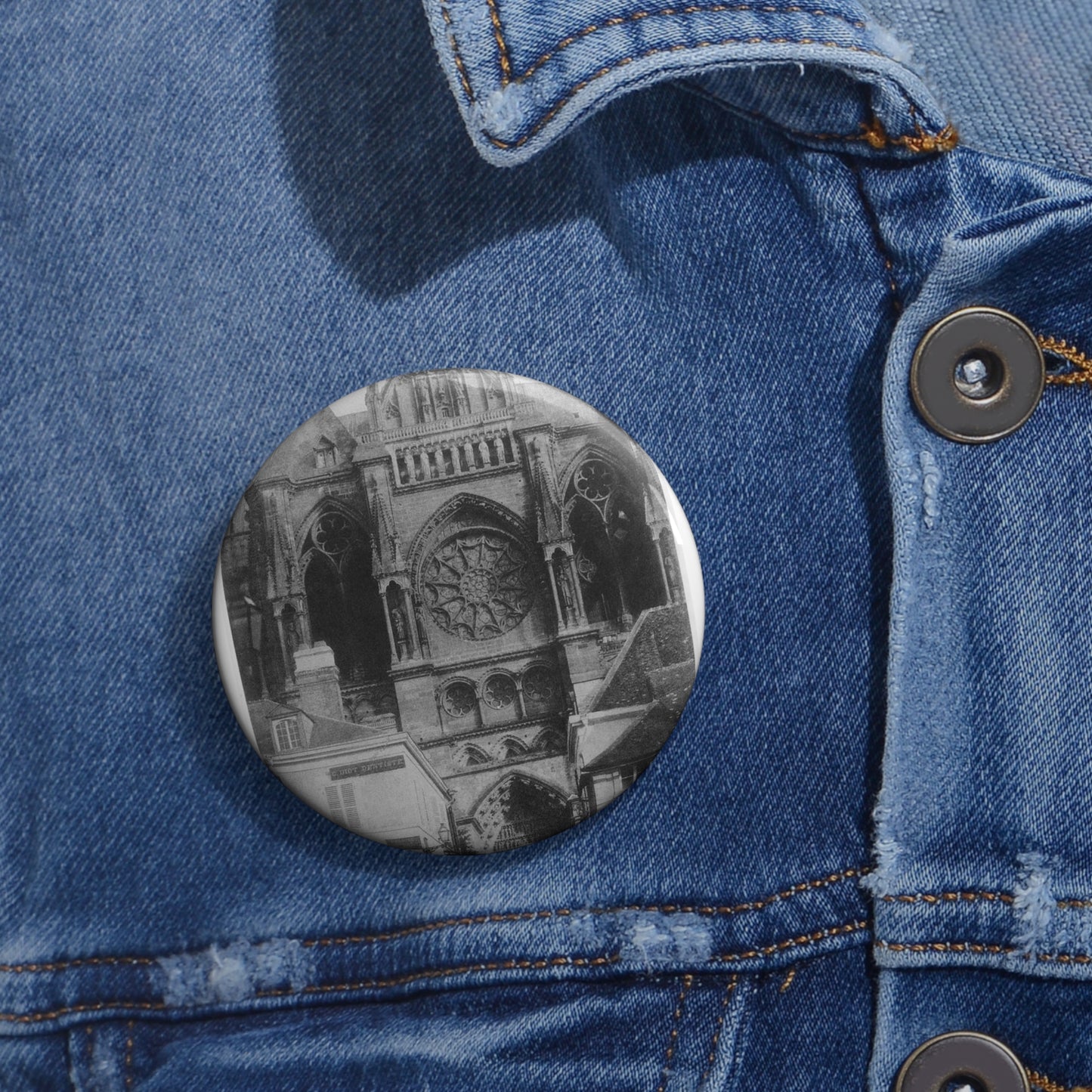 Le Secq Reims Cathedral north nave facade Pin Buttons with Crisp Design