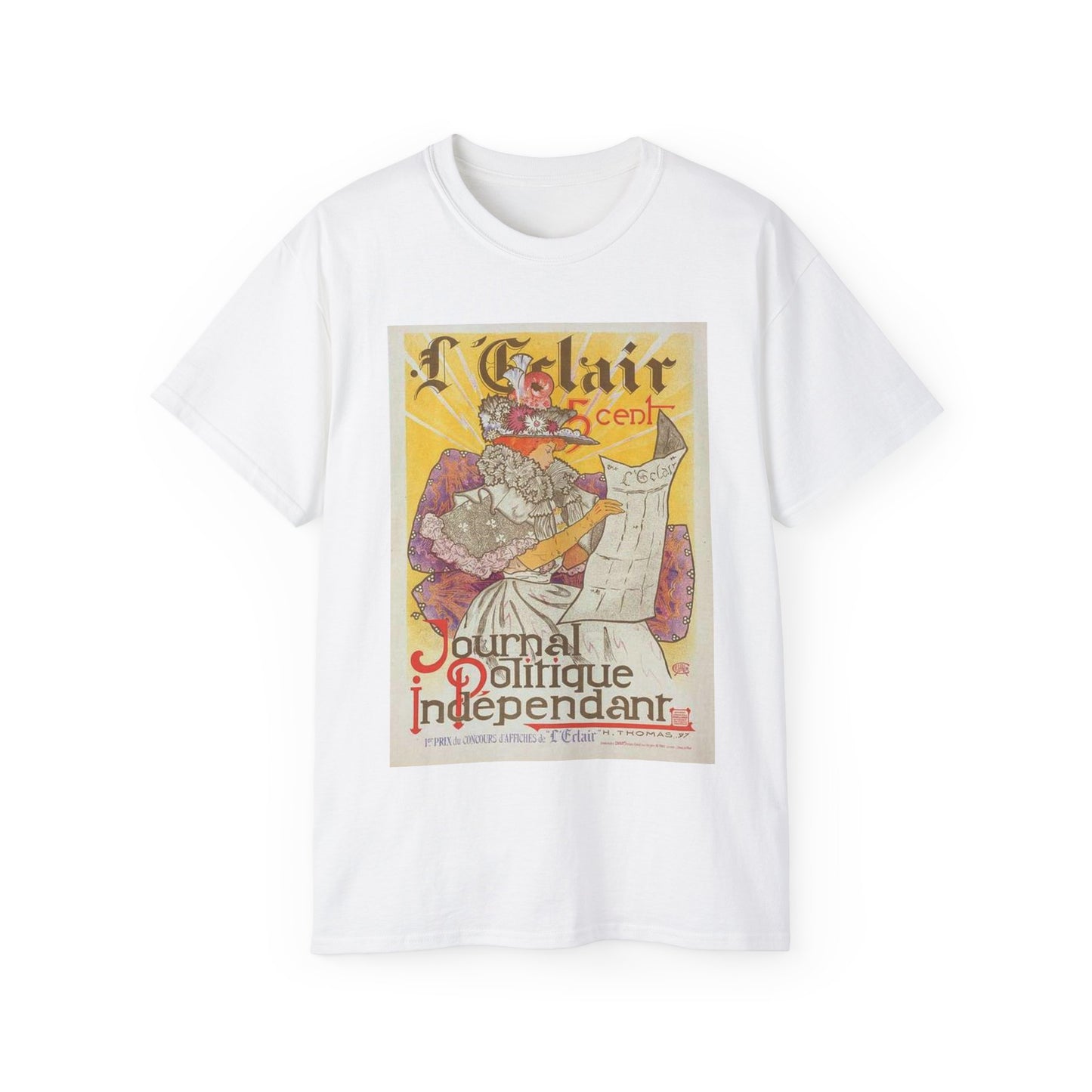 Affiche pour le journal "l'Éclair". White T-Shirt Gildan 2000 Cotton Unisex