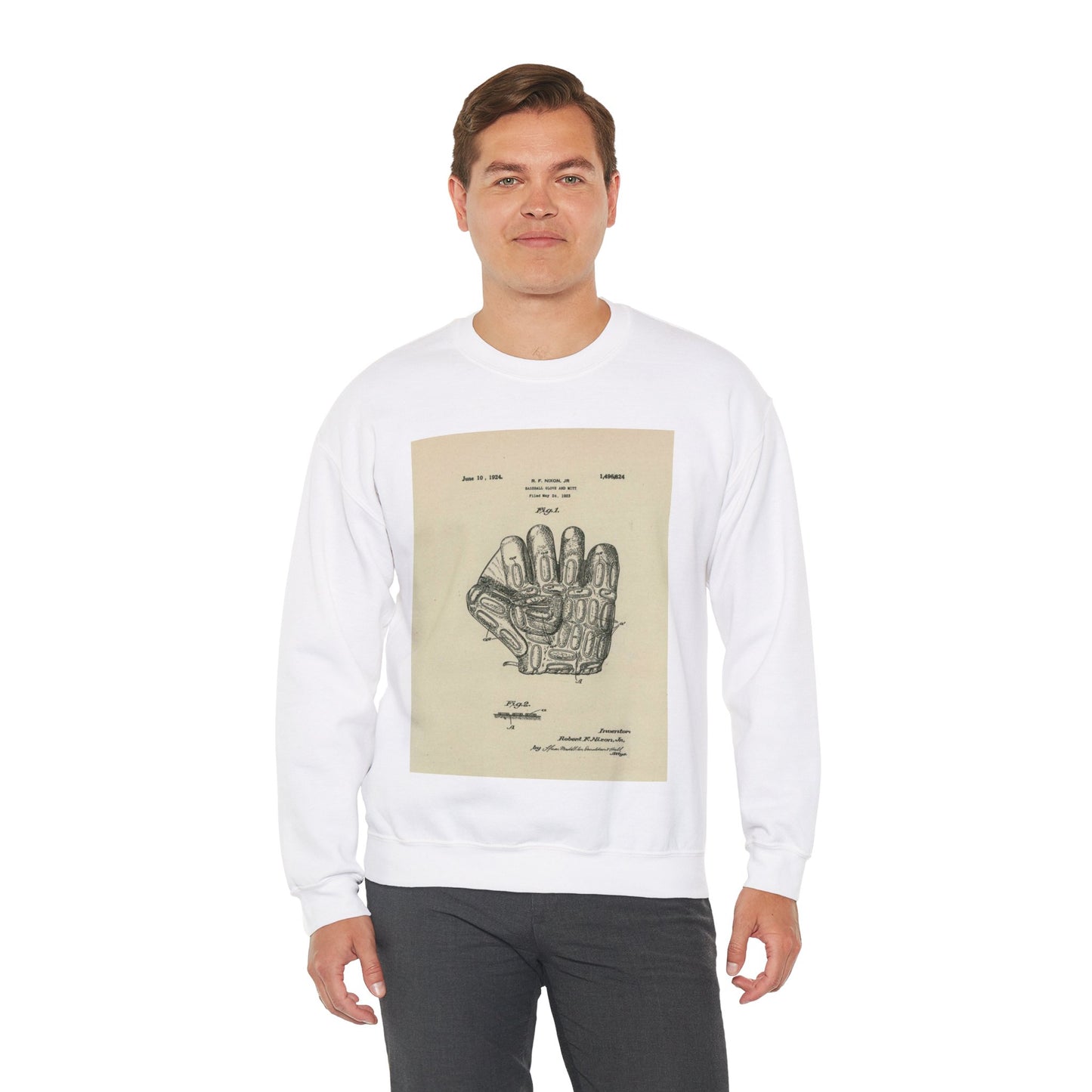 Patent Case File No. 1,496,824, Baseball Gloves and Mitts, Inventor Robert F. Nixon, Jr. - DPLA - c877ba1bb6a83b8db9b12cd02a036de7 (page 12) White Heavy Blend Adult Crew Neck SweatShirt