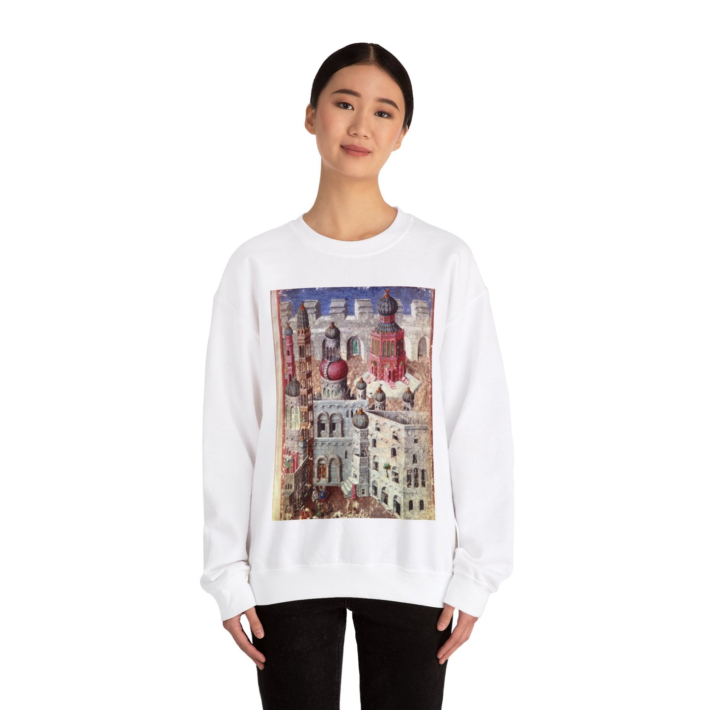 Jerusalem from BL Eg 1070, f. 5 White Heavy Blend Adult Crew Neck SweatShirt