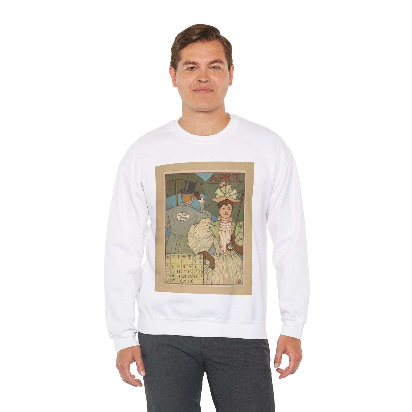 April, Art Nouveau Poster - Art nouveau public domain poster White Heavy Blend Adult Crew Neck SweatShirt