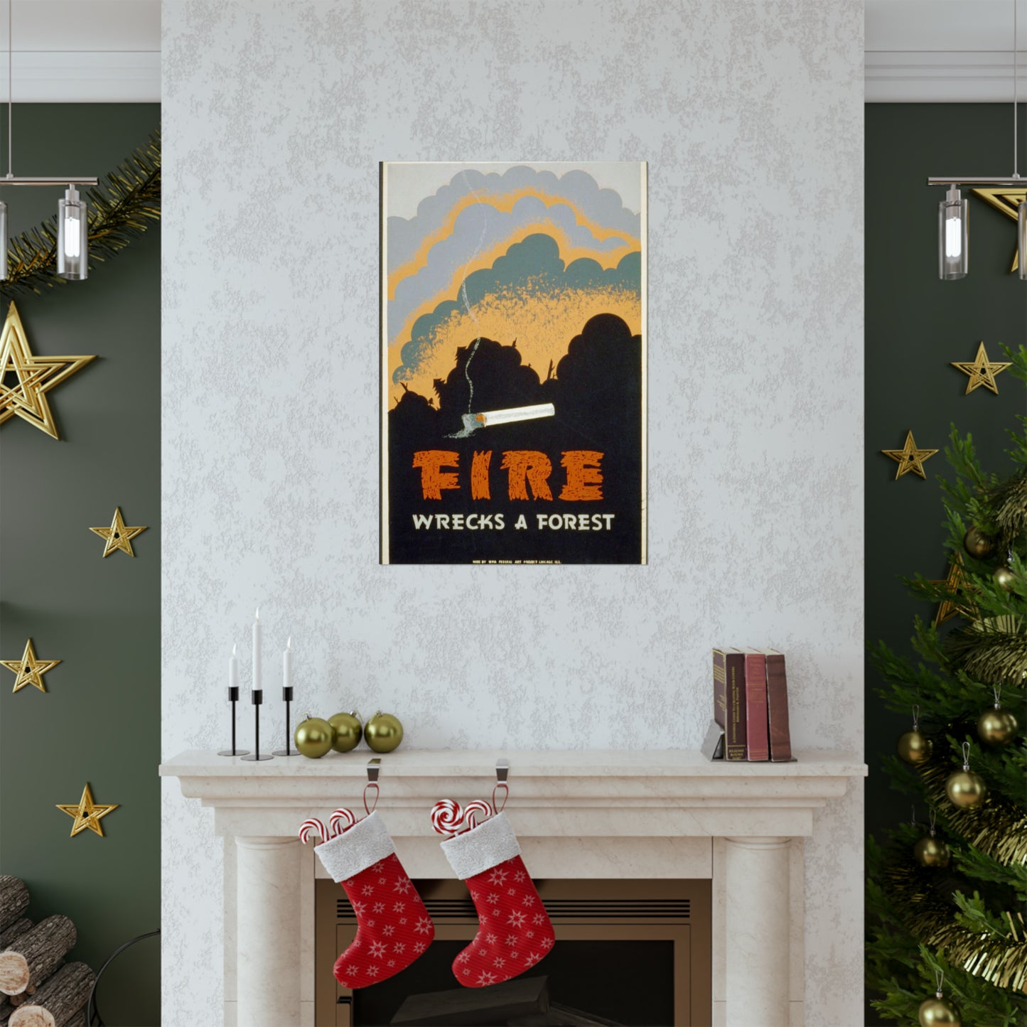 Fire wrecks a forest, Art Deco Poster High Quality Matte Wall Art Poster for Home, Office, Classroom