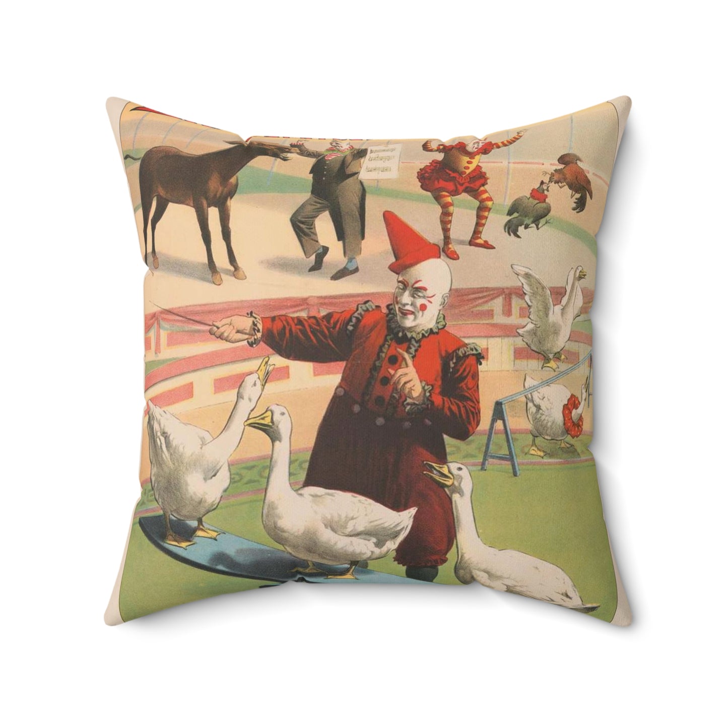 The Barnum & Bailey greatest show on earth. Wonderful performing geese, roosters and musical donkey / Strobridge Litho. Co., Cincinnati & New York. Decorative Accent Square Pillow