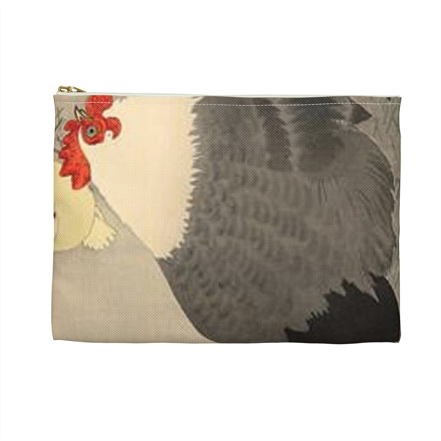 Koson - hen-and-two-chicks-in-grass, Ohara Koson Large Organizer Pouch with Black Zipper