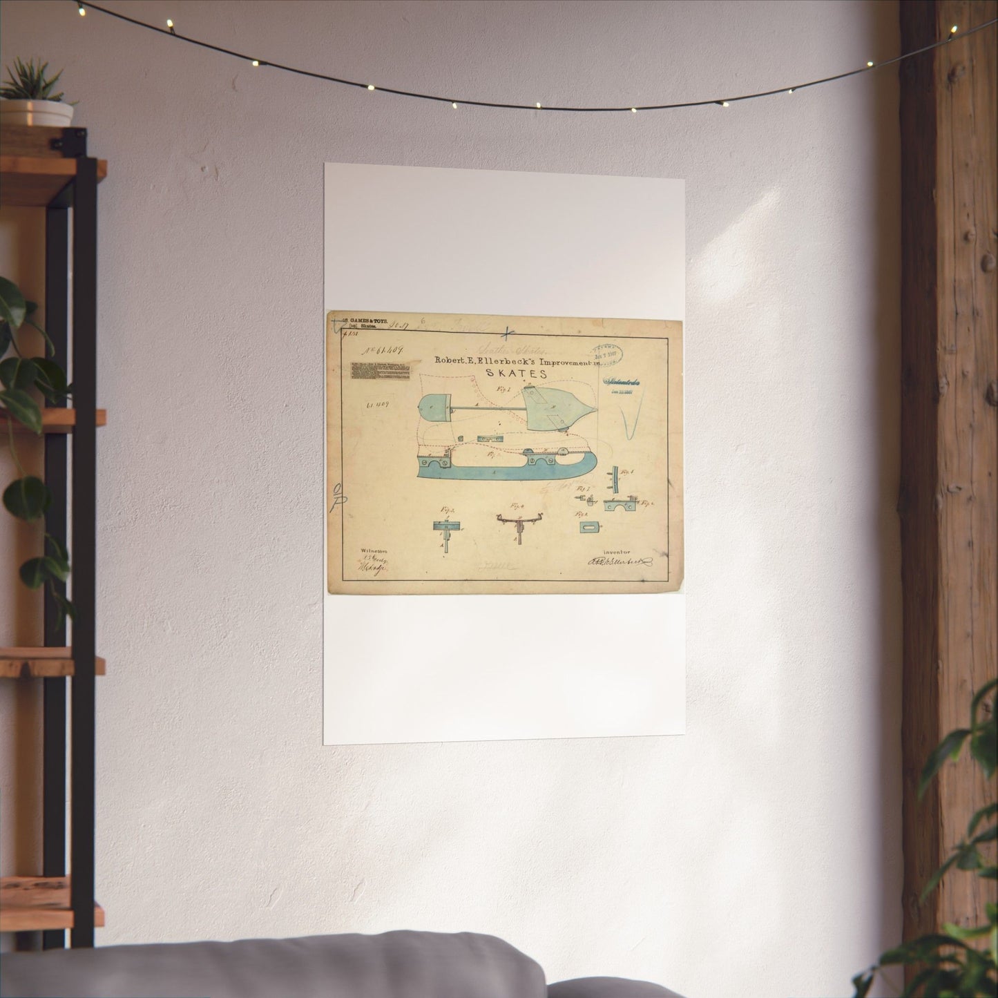 Patent drawing - Drawing of Improvement in Skates Public domain  image High Quality Matte Wall Art Poster for Home, Office, Classroom