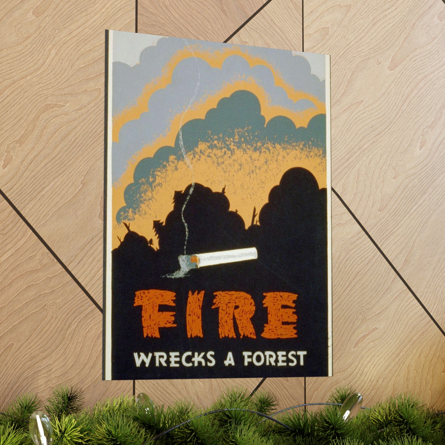 Fire wrecks a forest, Art Deco Poster High Quality Matte Wall Art Poster for Home, Office, Classroom