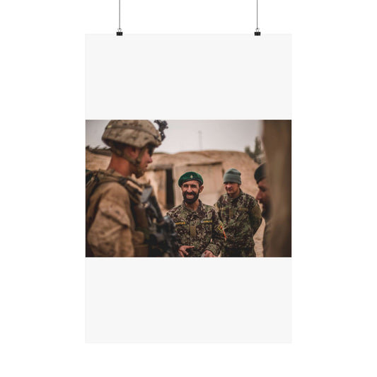 A U.S. Marine with Task Force Southwest (TFSW) converses High Quality Matte Wall Art Poster for Home, Office, Classroom