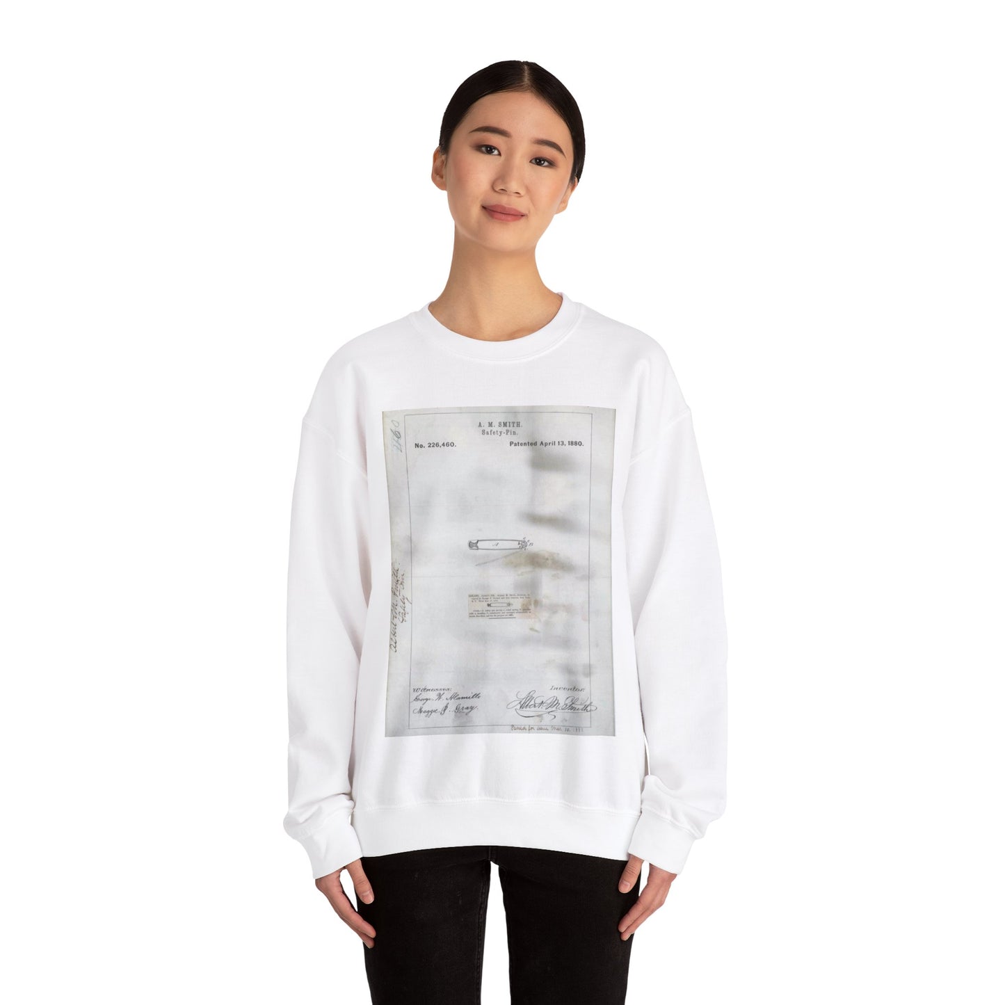 Patent drawing - for A. M. Smith's Safety Pin Public domain  image White Heavy Blend Adult Crew Neck SweatShirt