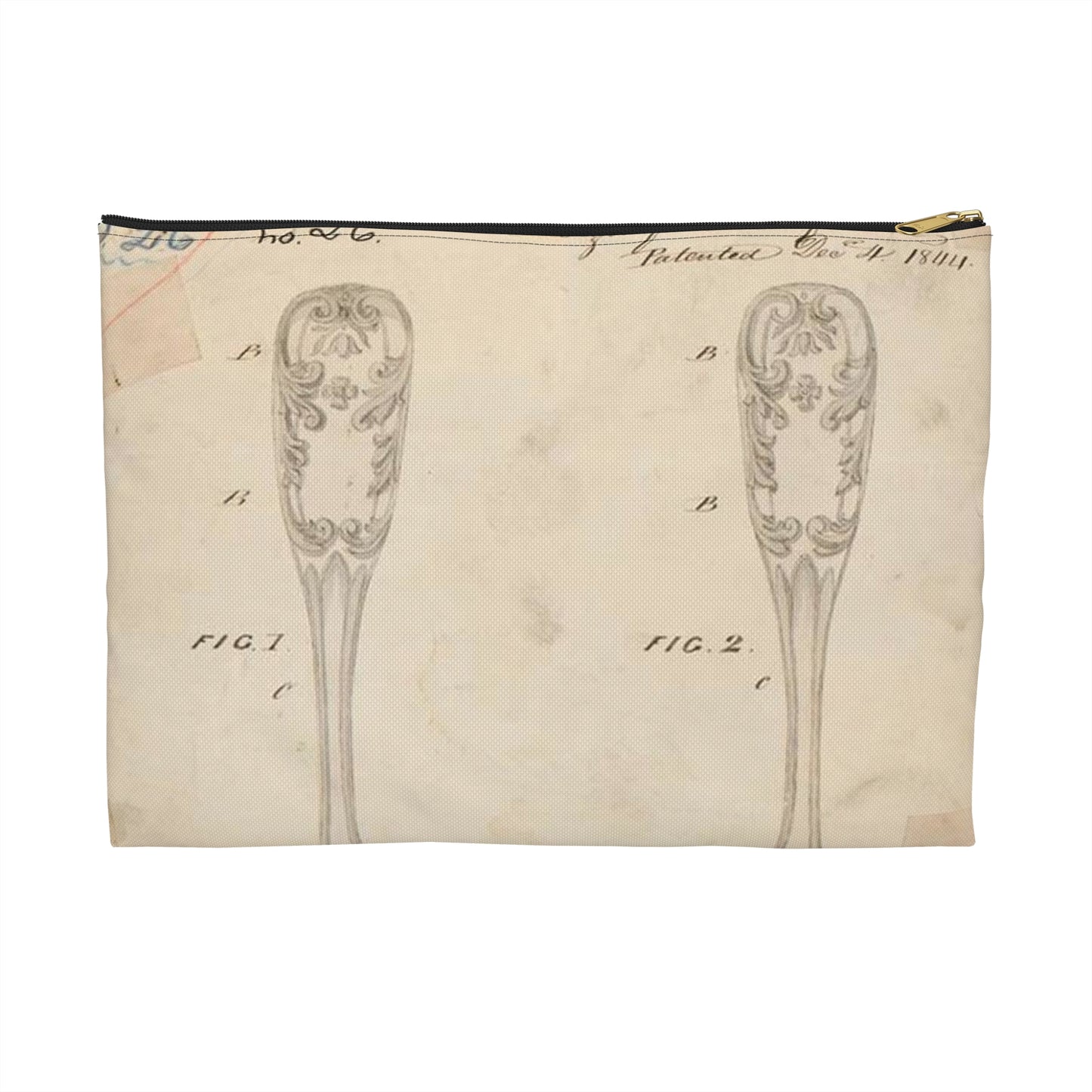 Patent drawing - Drawing of Design for Silver Forks Public domain  image Large Organizer Pouch with Black Zipper