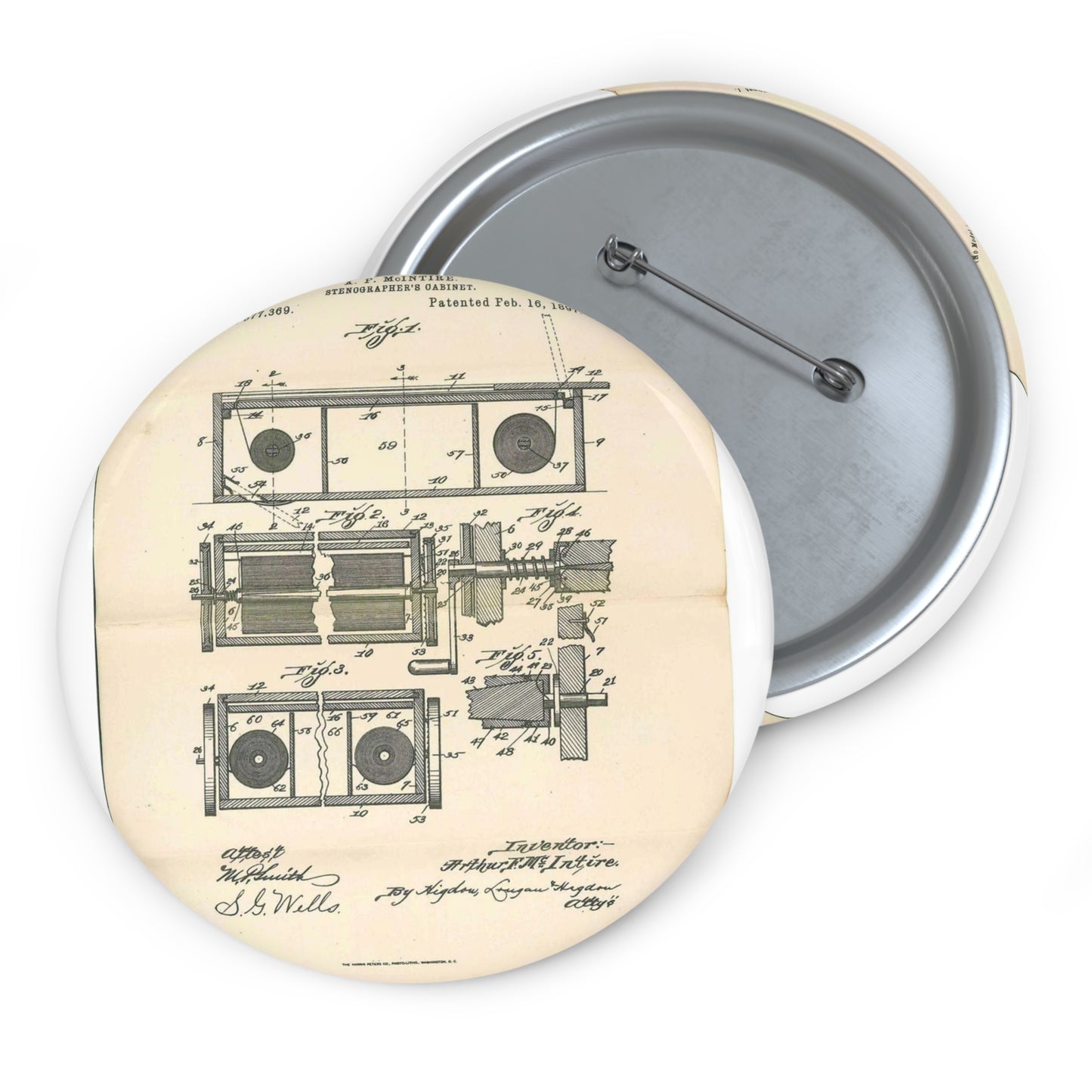 Patent Case File No. 577,369, Stenographer's Cabinet, Inventor- Arthur F. McIntire - DPLA - 2e93a65db0801a68cfced8a4f92d4df6 (page 39) Pin Buttons with Crisp Design