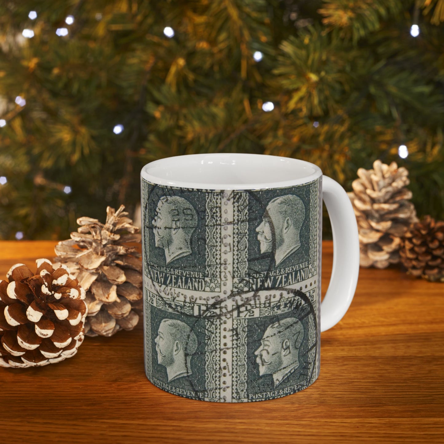 Block of one and a half penny 'King George V' definitive stamps in grey slate Beautiful Novelty Ceramic Coffee Mug 11oz