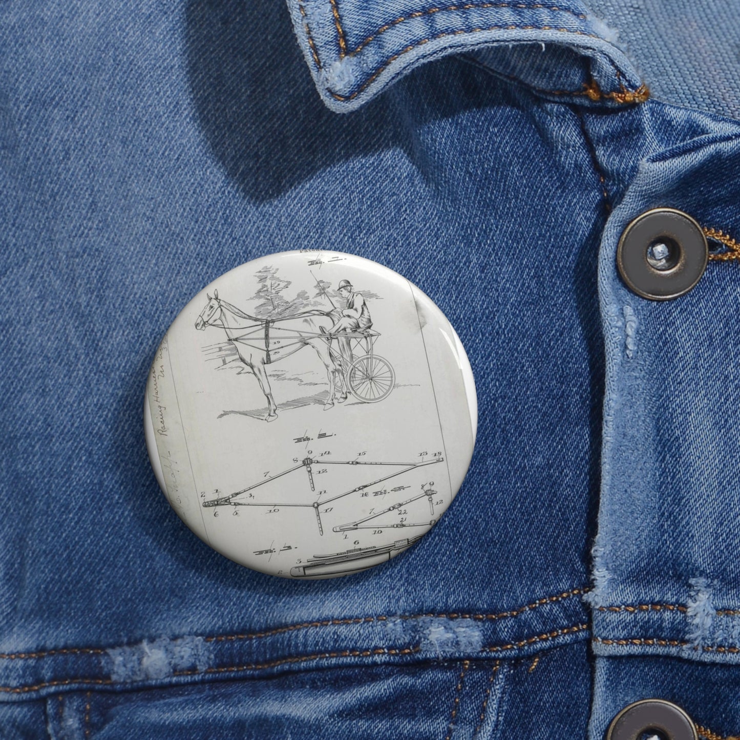Patent drawing - for J. H. Snapp's Racing Harness Attachment Public domain  image Pin Buttons with Crisp Design