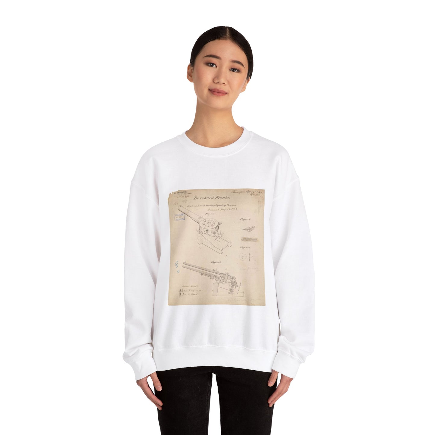 Patent drawing - Drawing of Improvements in Breech-Loading Repeating Cannon Public domain  image White Heavy Blend Adult Crew Neck SweatShirt