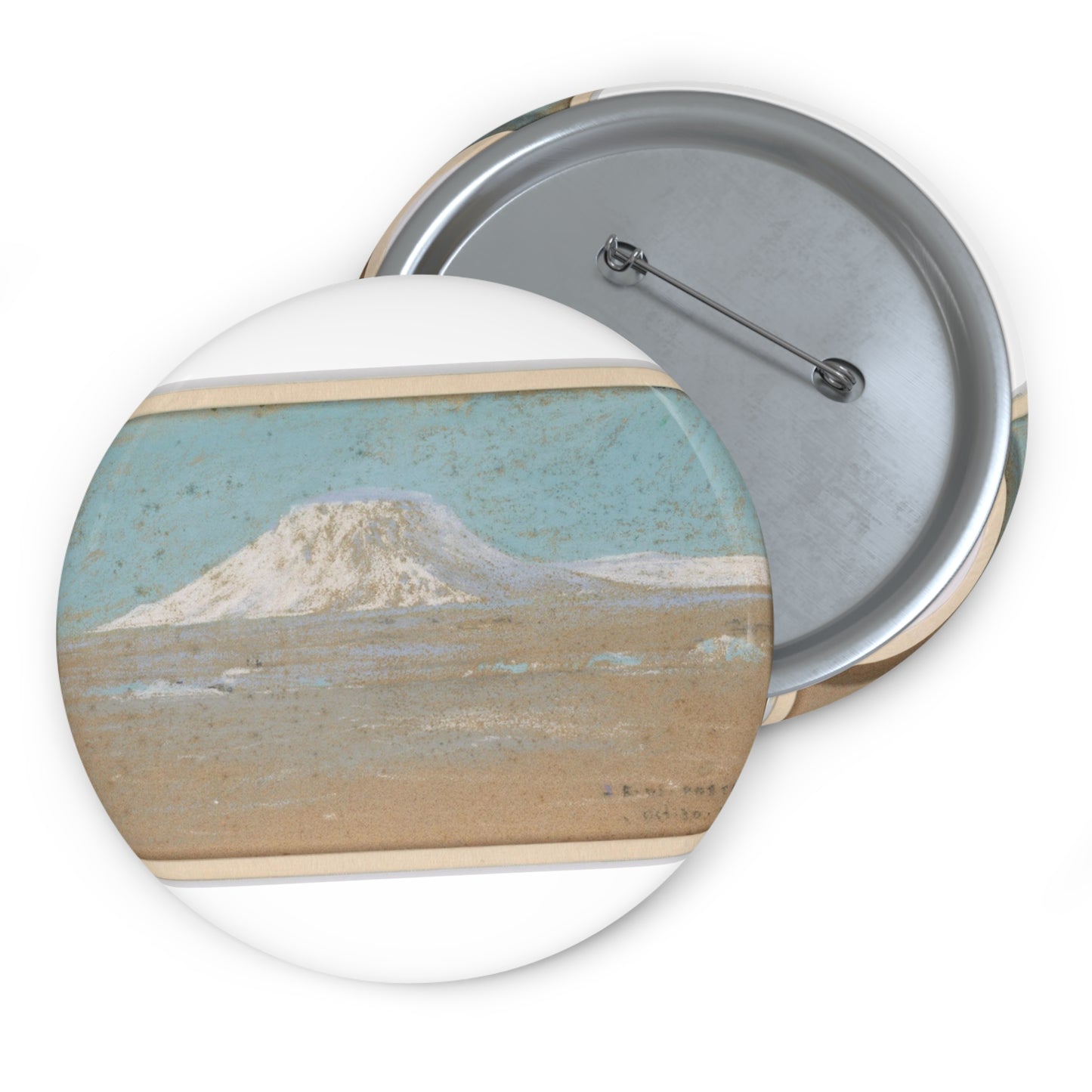 Sketch of a Mountain Rising from a Glacier Pin Buttons with Crisp Design