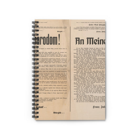 Mojim narodom! | An Meine Völker! - Schreiben von Kaiser Franz Joseph - Kriegserklärung - Mehrsprachiges Plakat Spiral Bound Ruled Notebook with Printed Cover
