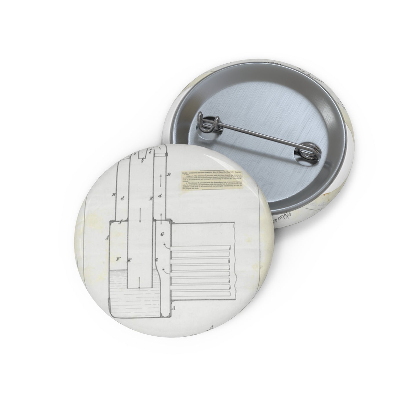 Patent Drawing of Engine - for M. E. Walton's Locomotive and Other Chimneys Public domain  image Pin Buttons with Crisp Design