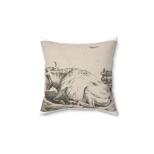 Another series of cows. Plate 3: A recumbent cow, in profile to left. Decorative Accent Square Pillow