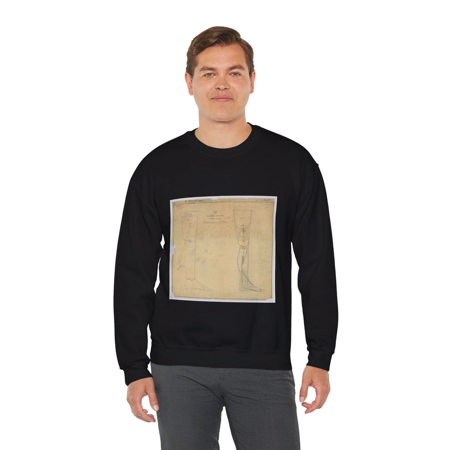 Patent drawing - for Jonathan Russell's Artificial Leg Public domain  image Black Heavy Blend Adult Crew Neck SweatShirt