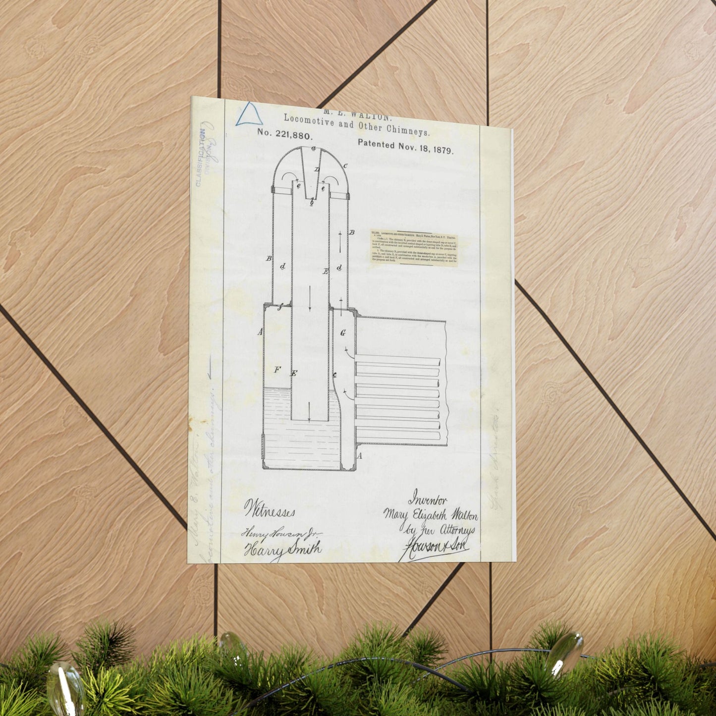 Patent Drawing of Engine - for M. E. Walton's Locomotive and Other Chimneys Public domain  image High Quality Matte Wall Art Poster for Home, Office, Classroom