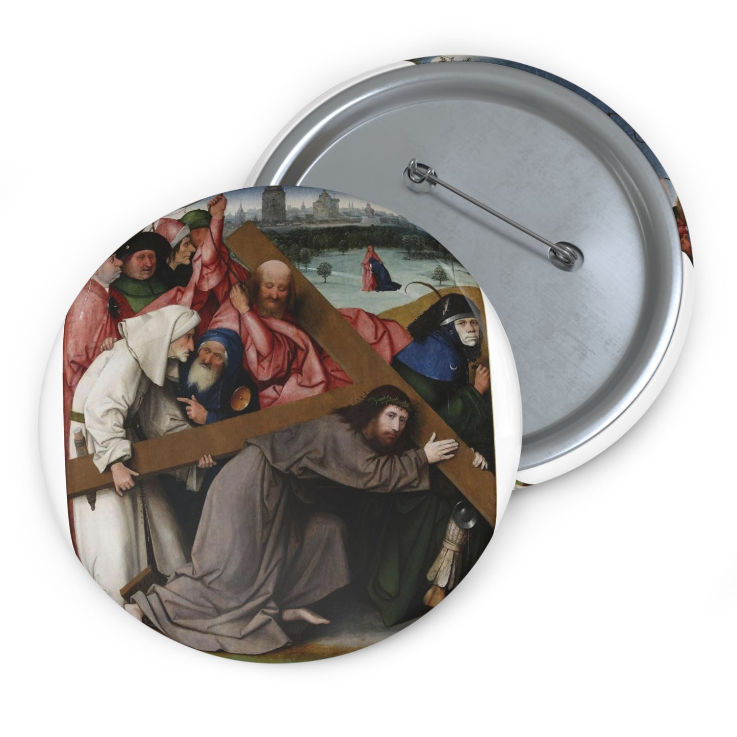 Christ Carrying Cross Bosch Madrid Version Pin Buttons with Crisp Design