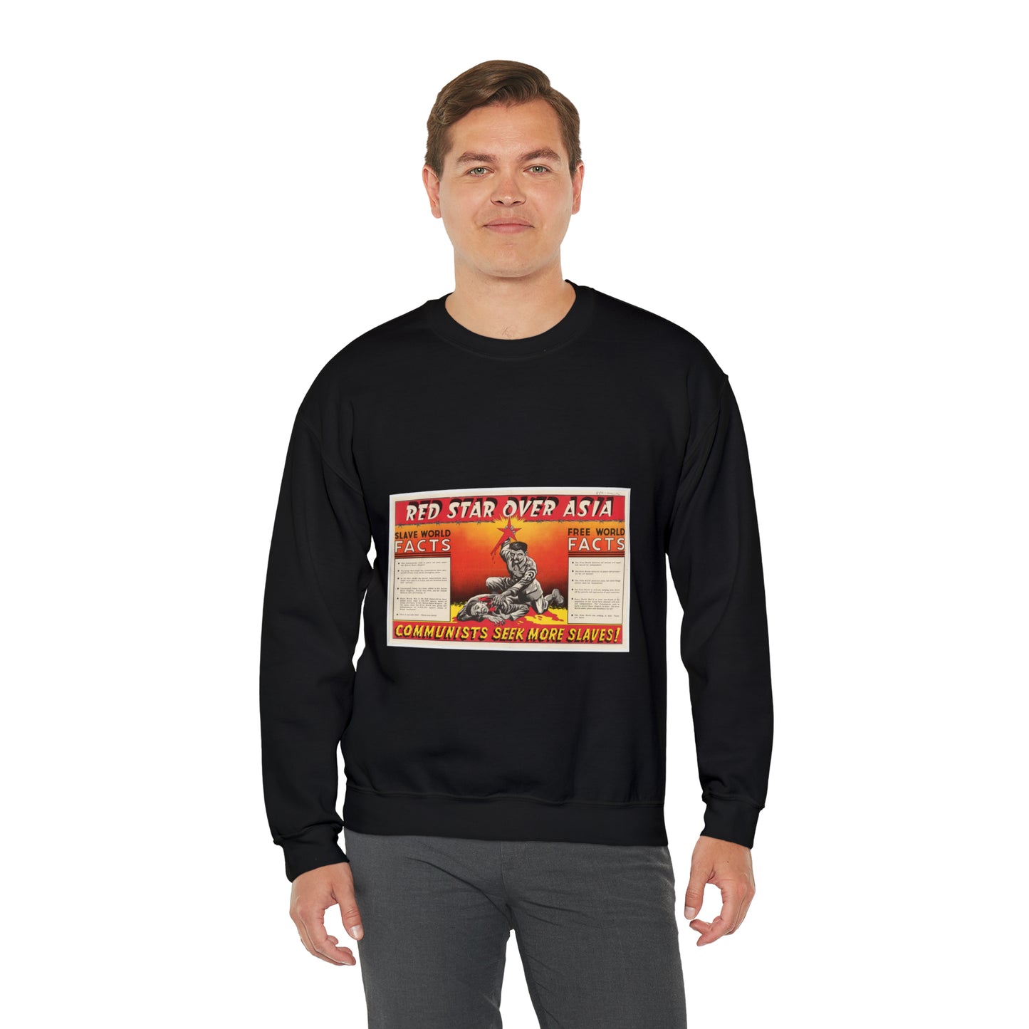 Red Star Over Asia PO-24-E, United States information service propaganda Black Heavy Blend Adult Crew Neck SweatShirt