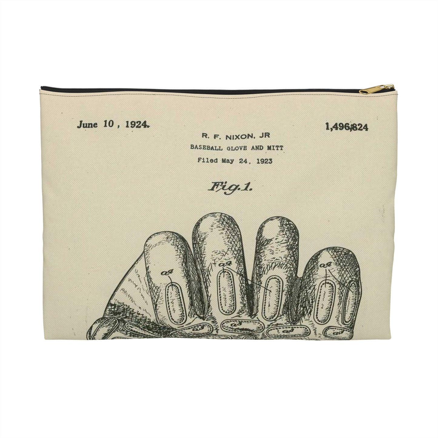 Patent Case File No. 1,496,824, Baseball Gloves and Mitts, Inventor Robert F. Nixon, Jr. - DPLA - c877ba1bb6a83b8db9b12cd02a036de7 (page 12) Large Organizer Pouch with Black Zipper