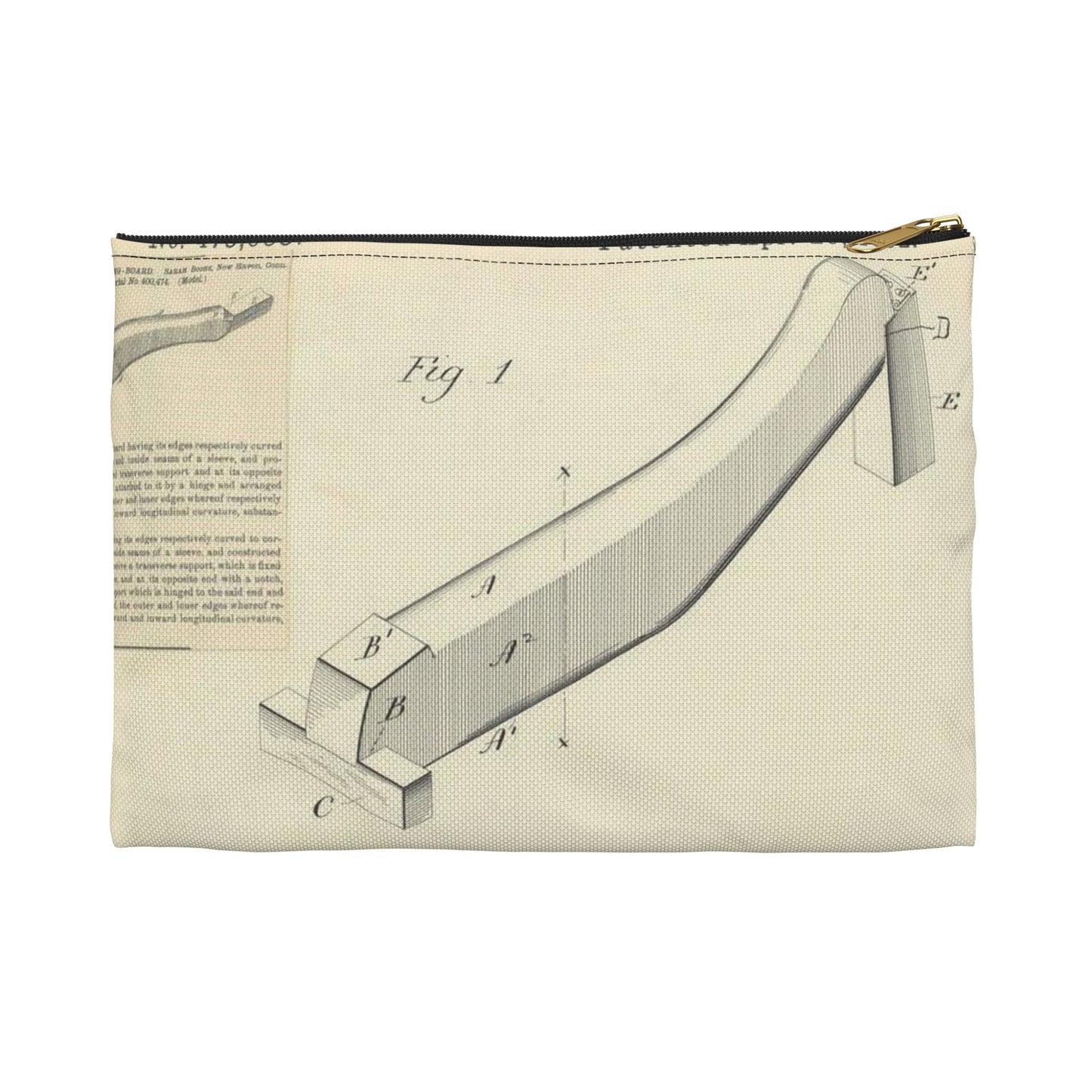 Patent drawing - for S. Boone's Ironing Board Public domain  image Large Organizer Pouch with Black Zipper