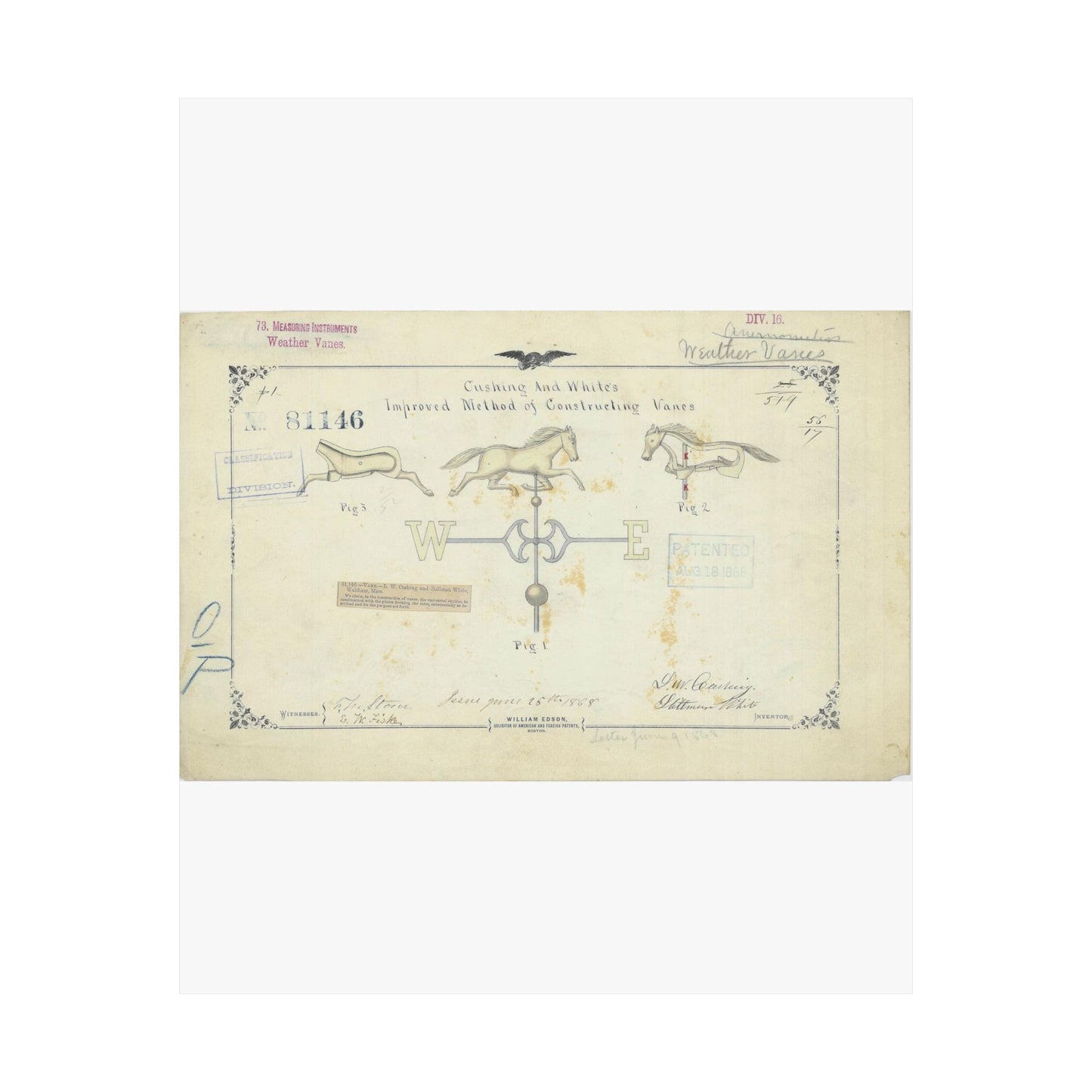 Patent drawing - Drawing of an Improved Method of Constructing Vanes Public domain  image High Quality Matte Wall Art Poster for Home, Office, Classroom