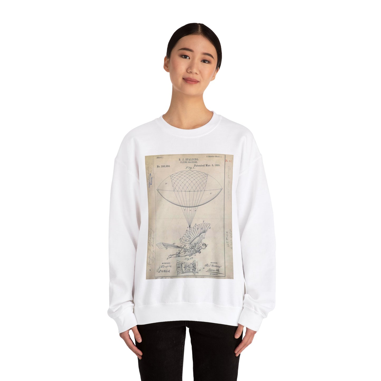 Patent drawing - for R. J. Spalding's Flying Machine Public domain  image White Heavy Blend Adult Crew Neck SweatShirt