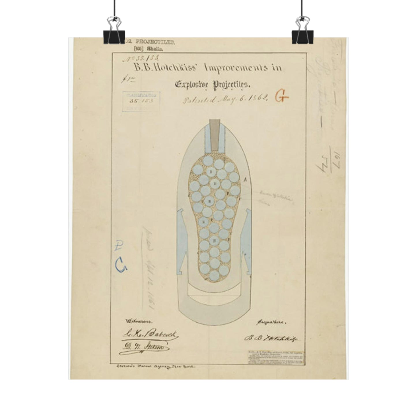 Patent drawing - Drawing of Improvements in Explosive Projectiles Public domain  image High Quality Matte Wall Art Poster for Home, Office, Classroom