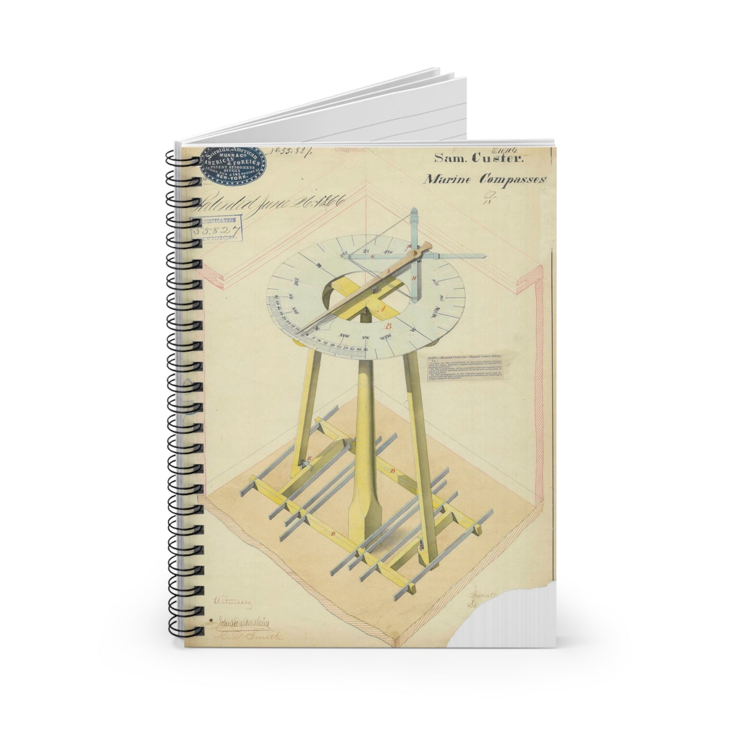 Patent drawing - Drawing of Marine Compasses Public domain  image Spiral Bound Ruled Notebook with Printed Cover