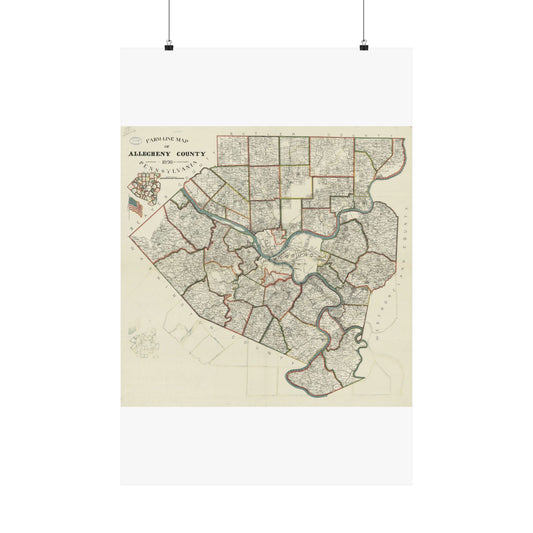 Farm line map of Allegheny County, Pennsylvania / High Quality Matte Wall Art Poster for Home, Office, Classroom