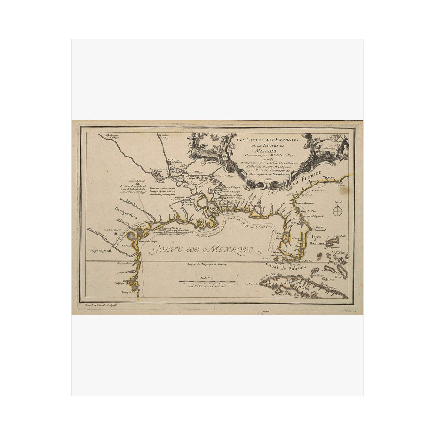 De Fer Les costes aux environs de la riviere de Misisipi 1701 UTA High Quality Matte Wall Art Poster for Home, Office, Classroom