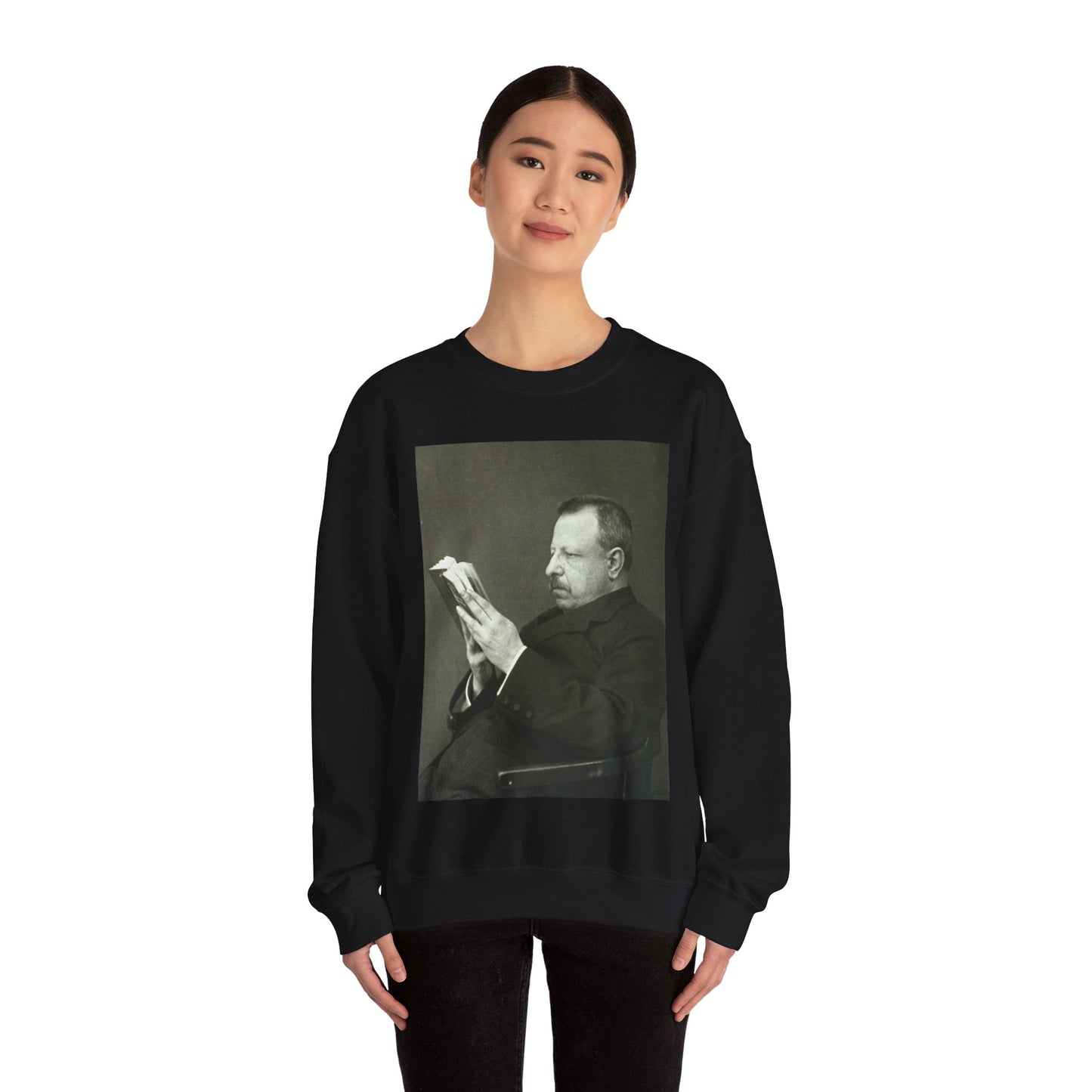 B.Croce, Italy - A black and white photo of a man reading a book Black Heavy Blend Adult Crew Neck SweatShirt