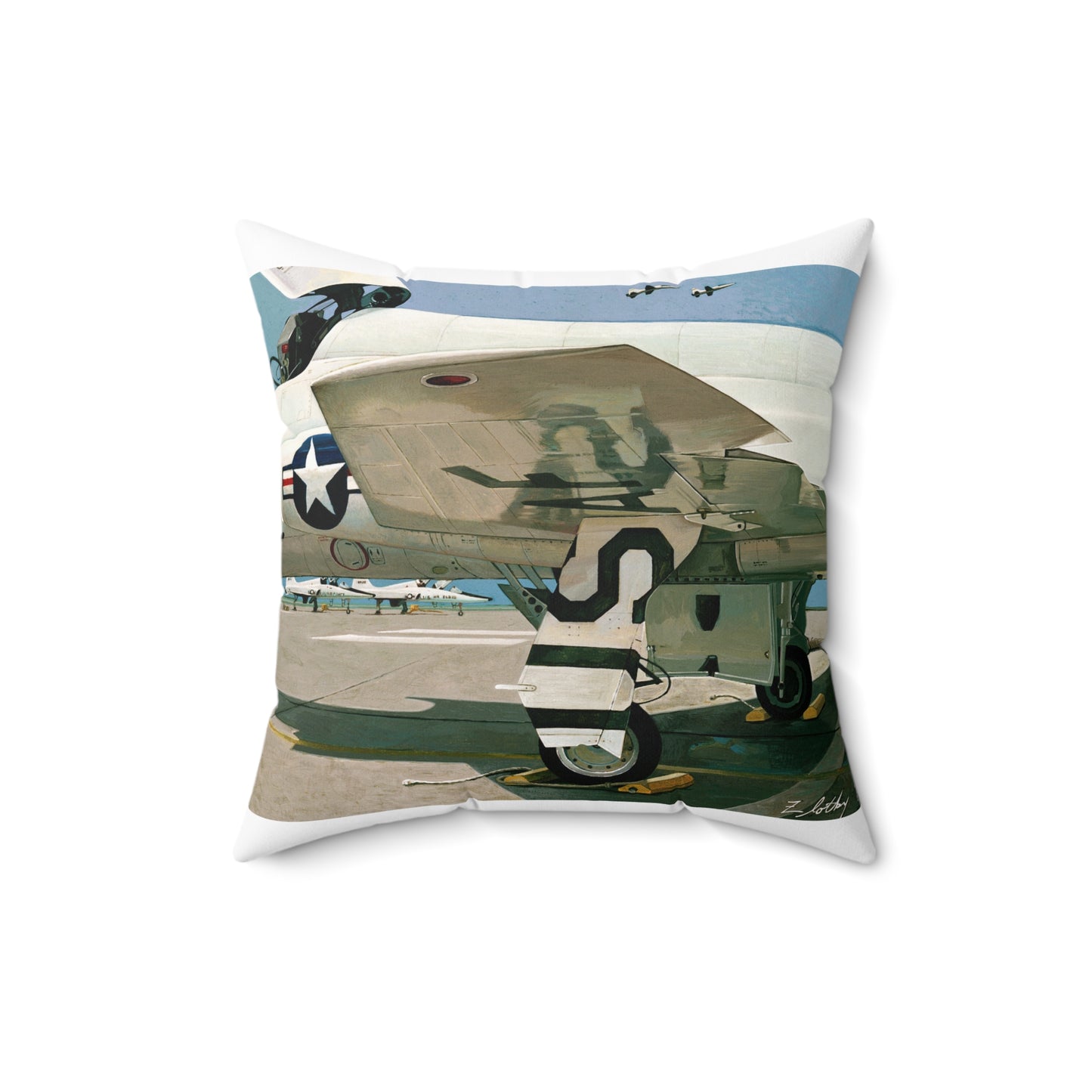 Artwork: "T-38 Flight Line, Vance AFB". Artist: David Zlotky Decorative Accent Square Pillow