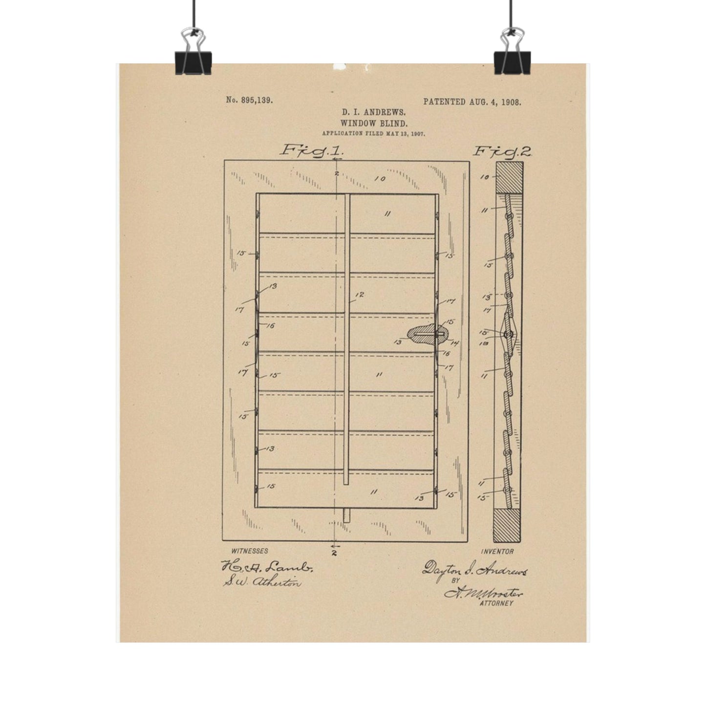 Patent Drawing of Engine - for a Window Blind Public domain  image High Quality Matte Wall Art Poster for Home, Office, Classroom