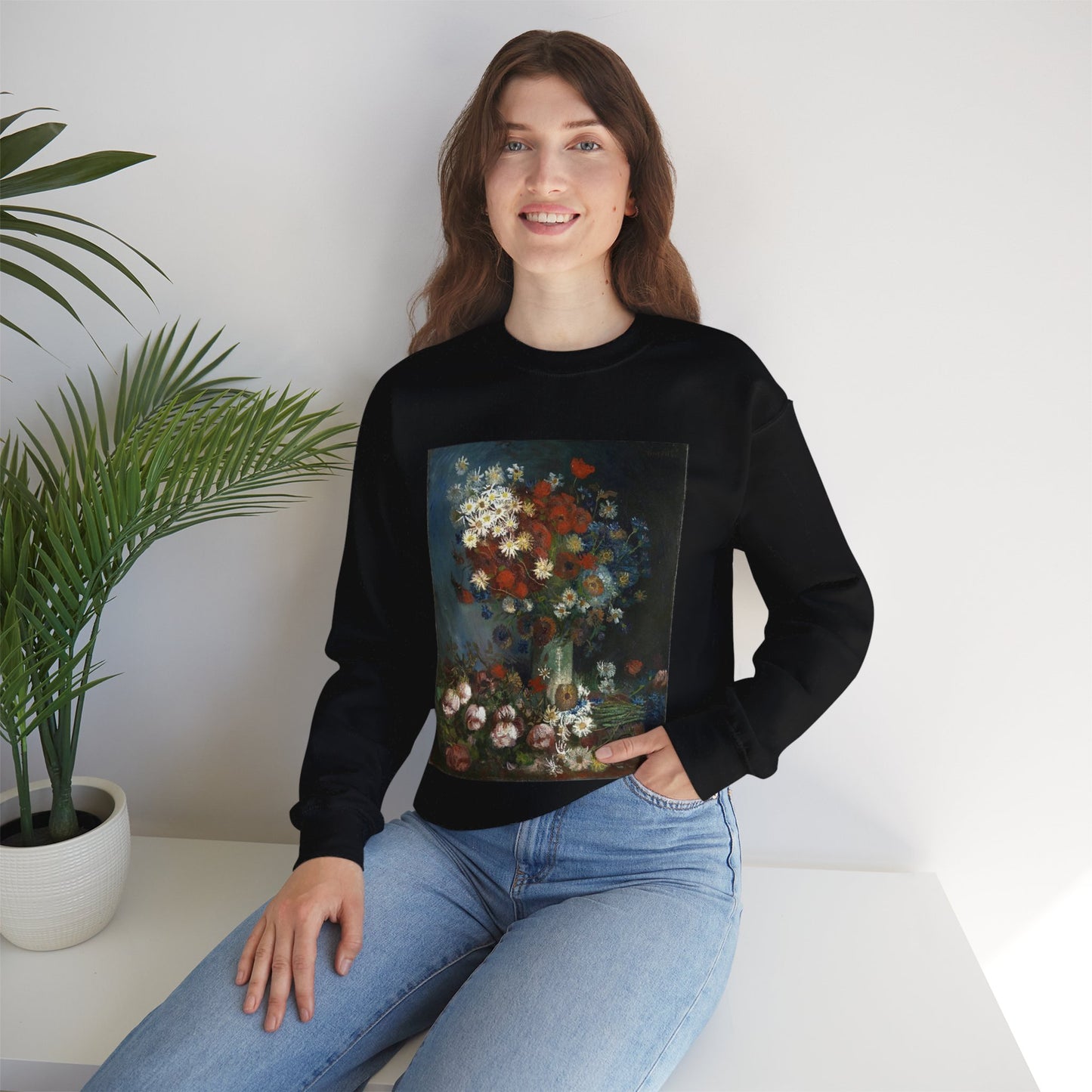 Still life with meadow flowers and roses Van Gogh 1886 Black Heavy Blend Adult Crew Neck SweatShirt